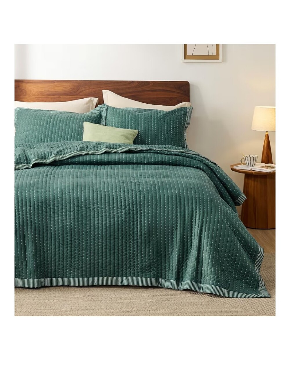 Bedsure Dark Green Quilt King Bedding Set Bedspread Coverlet, Corduroy Pattern